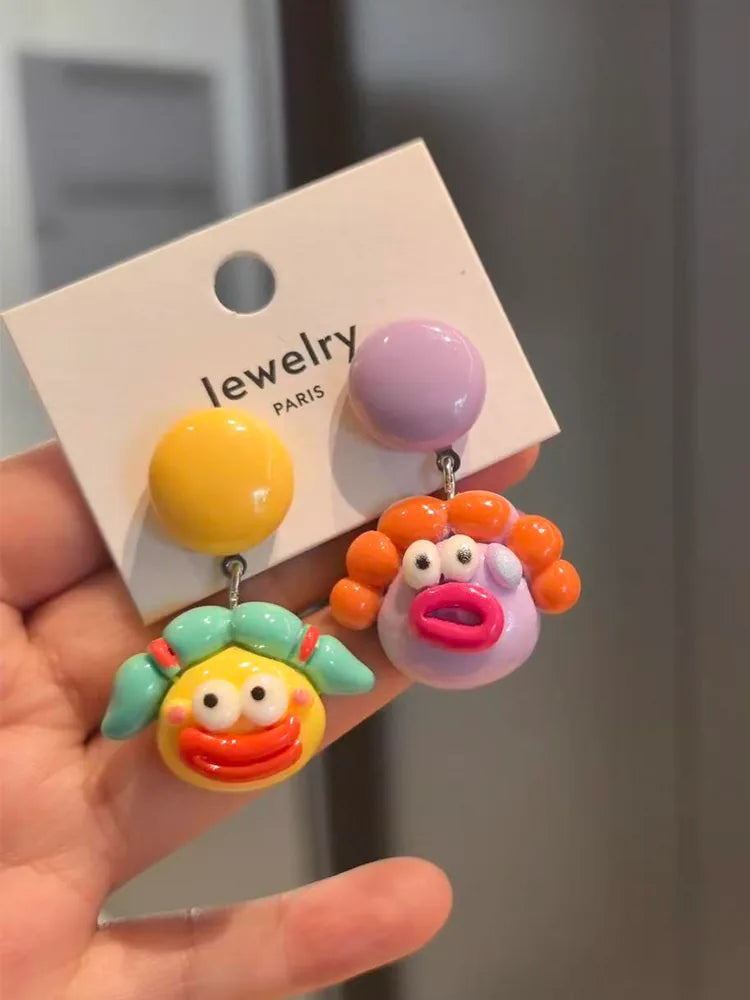 Colorful Cartoon Big Mouth Face Studs & Clip-On Earrings (No Detail View — Waterproof & Hypoallergenic