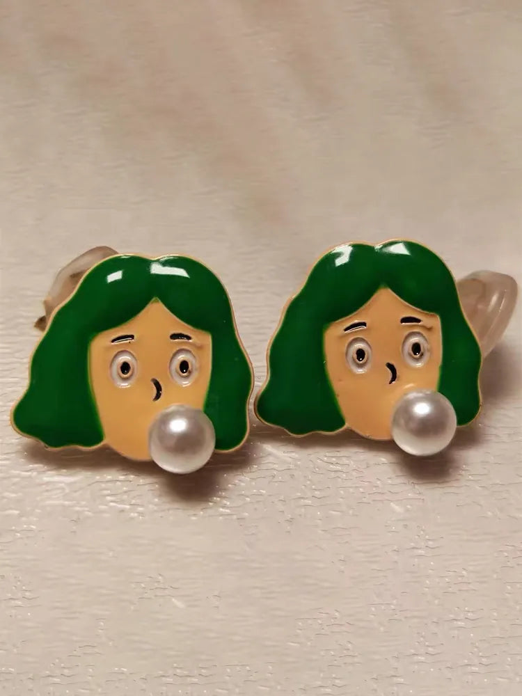 Bubblegum Cartoon Character Head Studs & Clip-On Earrings (N — 18K Gold Plated Jewelry | Fairies Whisper