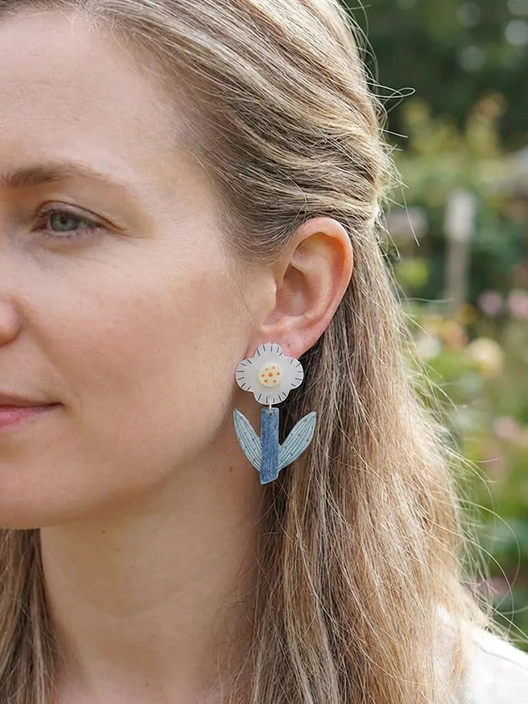 Designer Original Hand-Painted Garden Courtyard Inspired Studs & Clip-On Earrings (No Piercing Required)