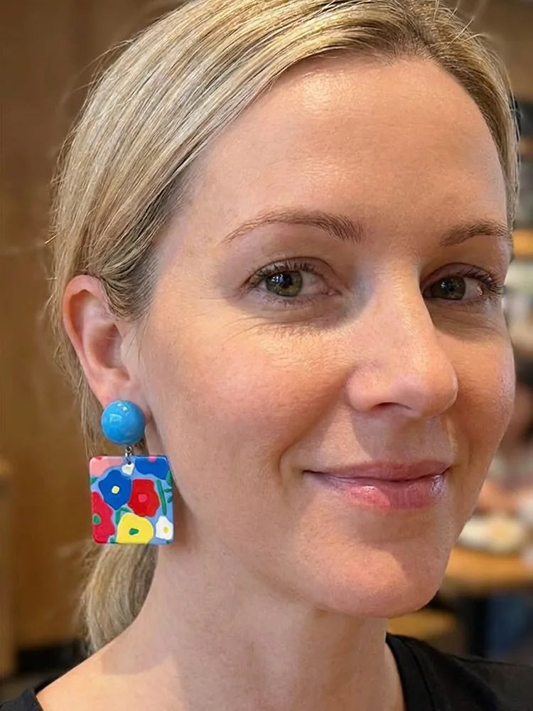 Pop Art Hand-Painted Floral Acrylic Earrings