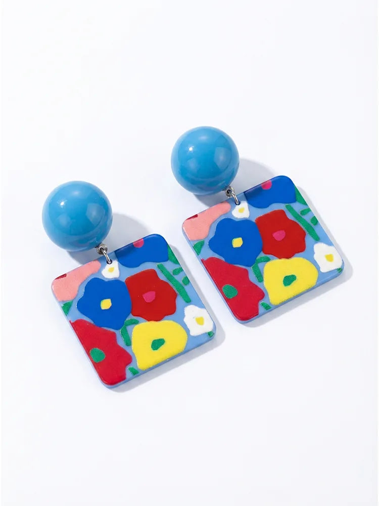 Pop Art Hand-Painted Floral Acrylic Earrings
