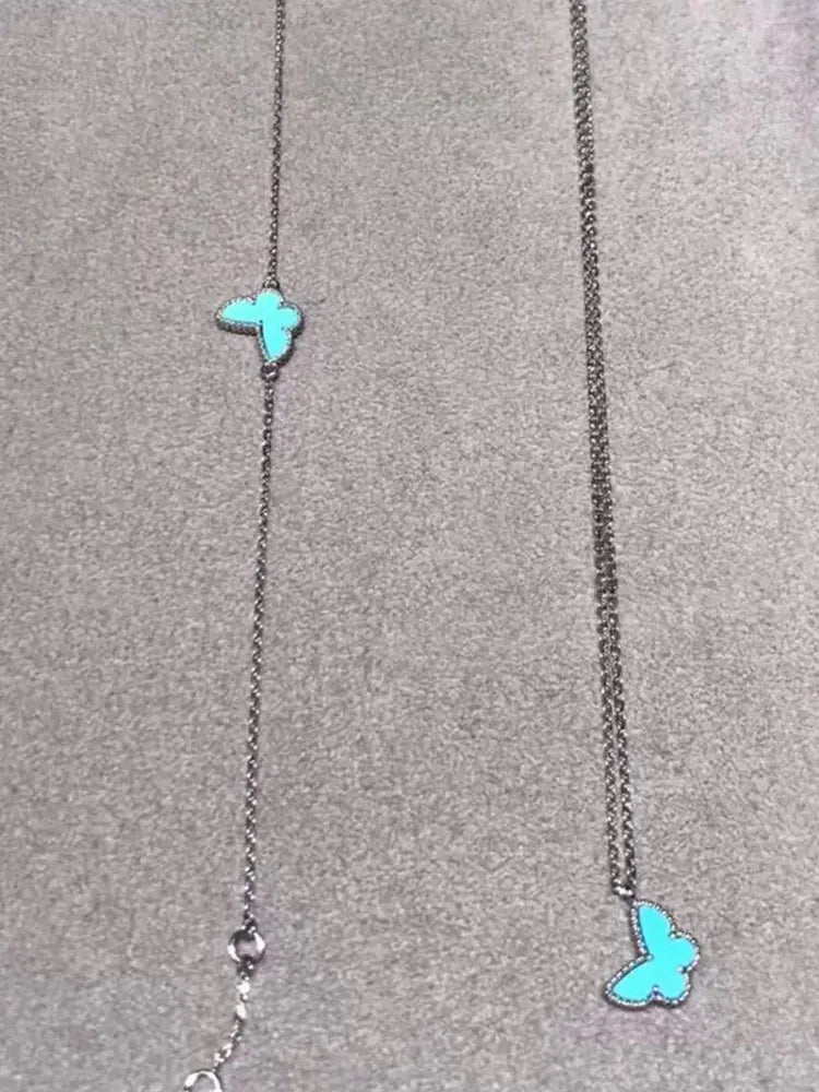 Blue Shell Butterfly Earrings & Necklace Set (Women Stainless Steel)