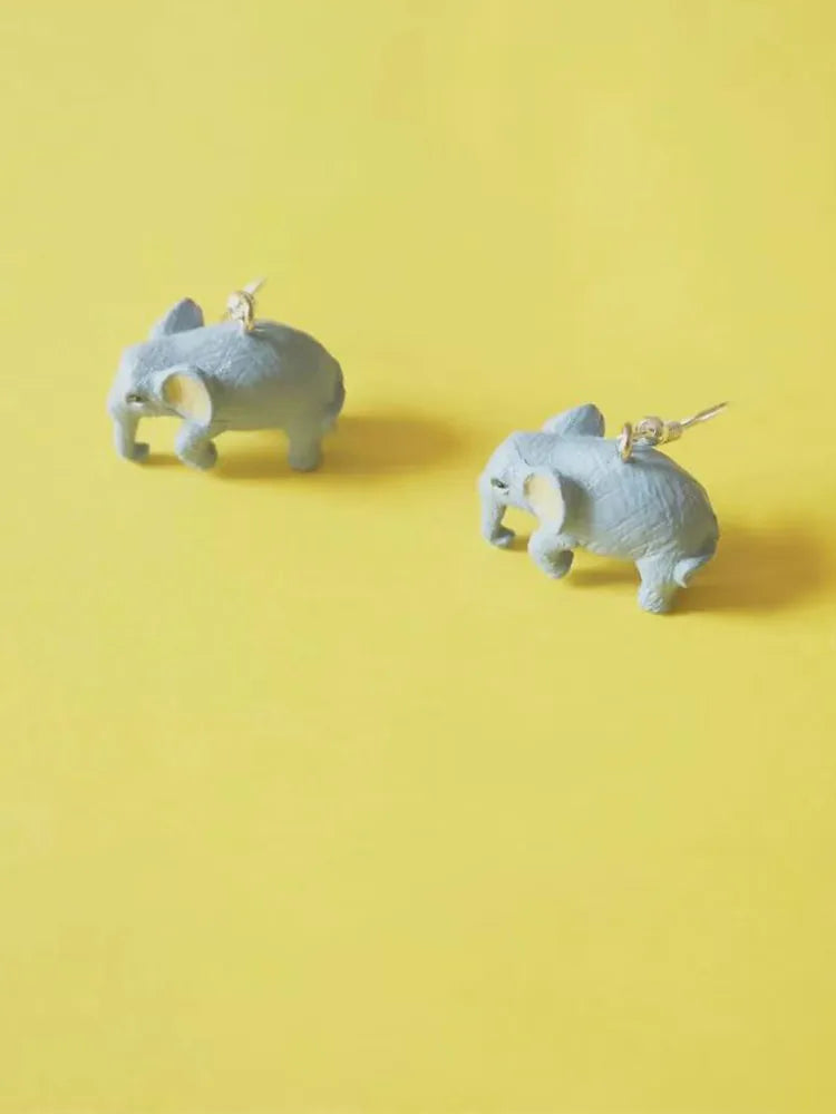 Small blue elephant stud earrings / ear clips