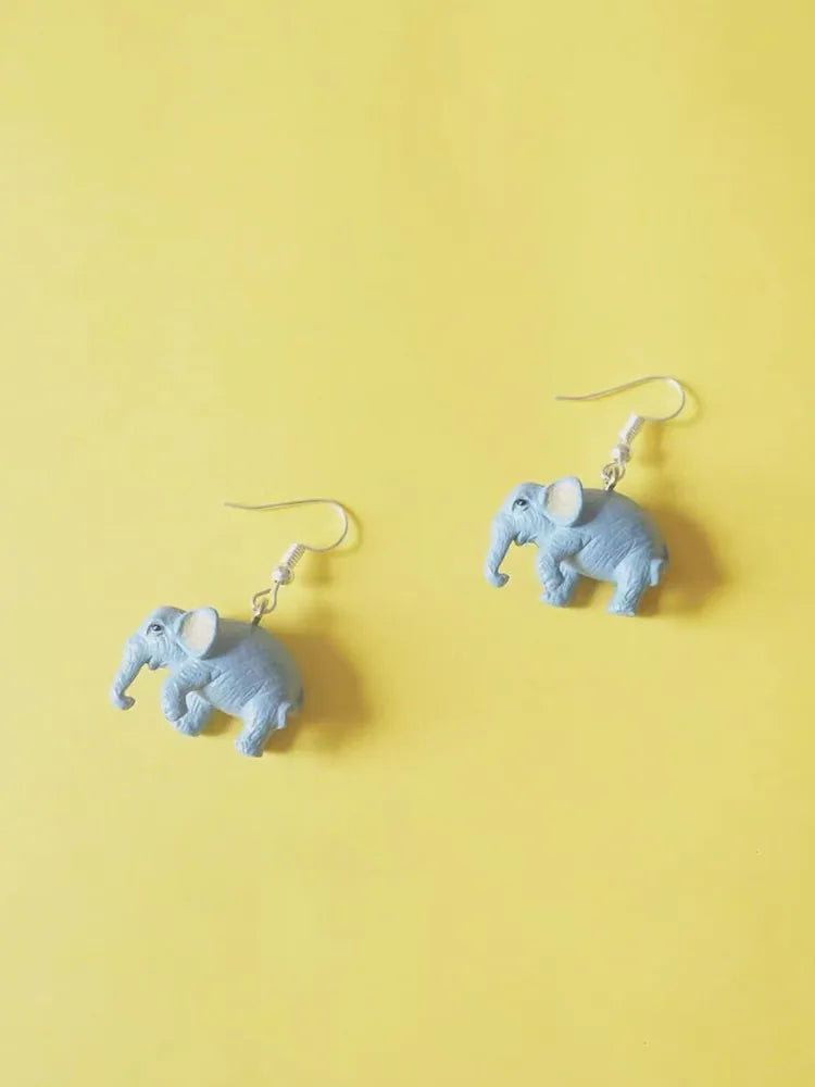 Small blue elephant stud earrings / ear clips