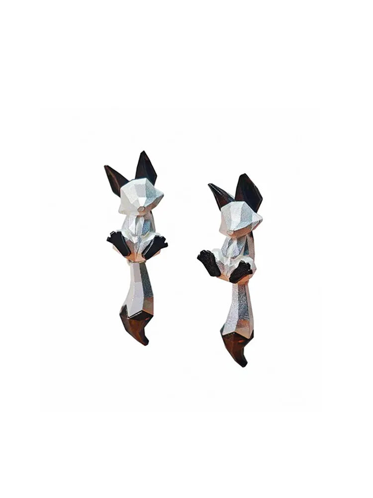 3D fox ear clip earrings