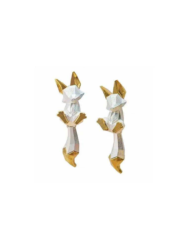 3D fox ear clip earrings