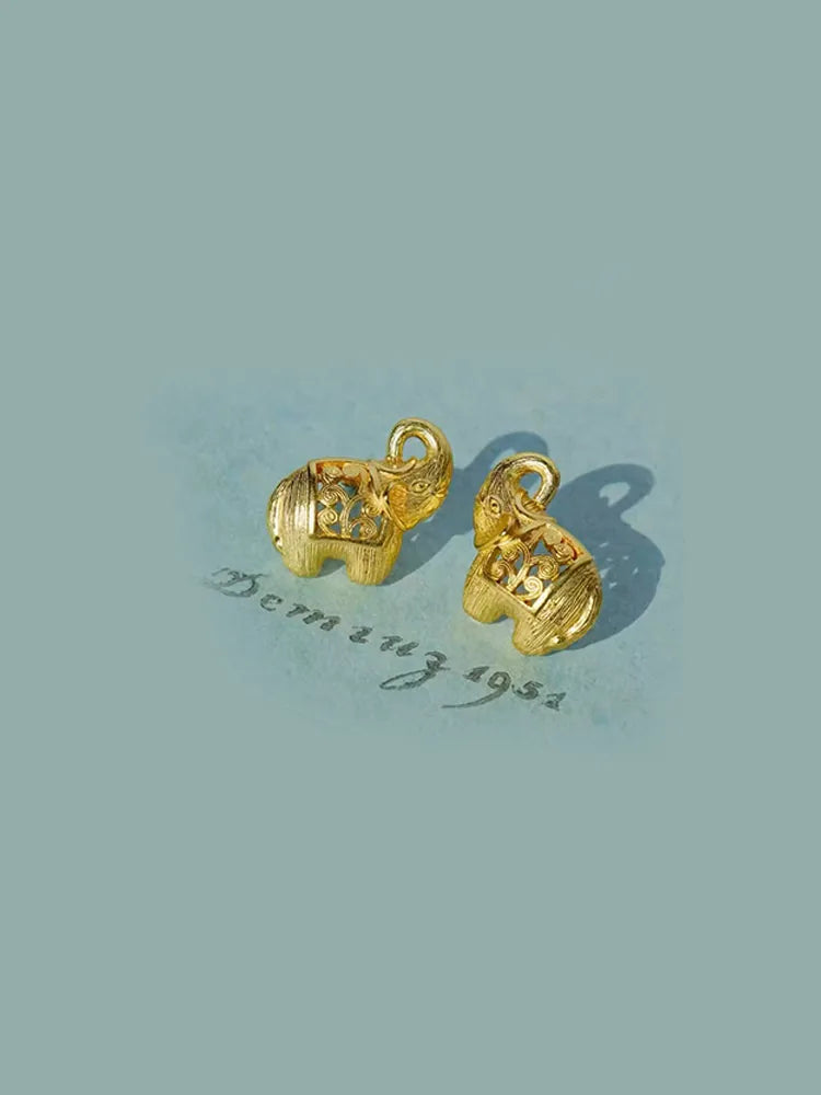 gold small elephant vintage ear clips / earrings (18K gold plated):