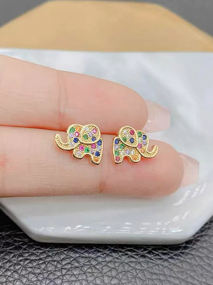 Colorful rhinestone gold small elephant ear clip earrings: