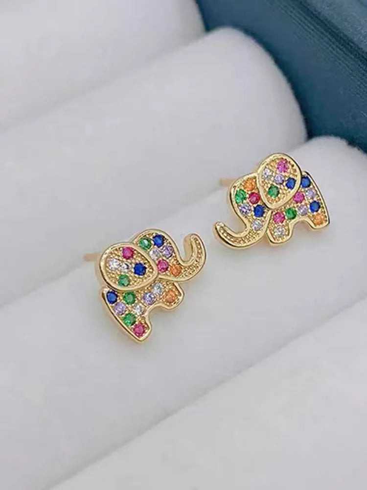 Colorful rhinestone gold small elephant ear clip earrings: