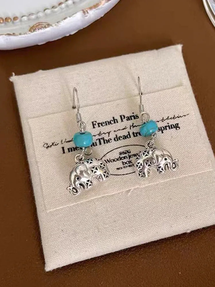 Stone elephant clip-on earrings vintage stud earrings