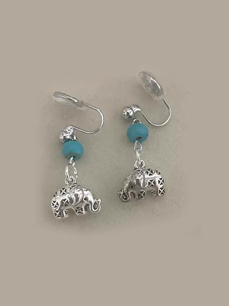 Stone elephant clip-on earrings vintage stud earrings