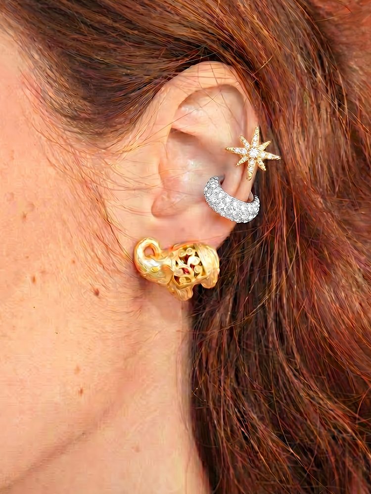 gold small elephant vintage ear clips / earrings (18K gold plated):