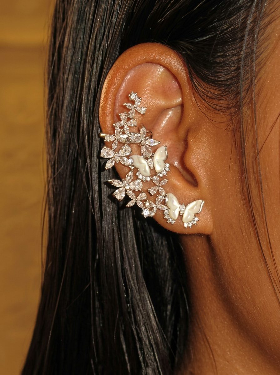 Floral Zircon Ear Cuff and Clip-On Earrings (Non-Pierced)