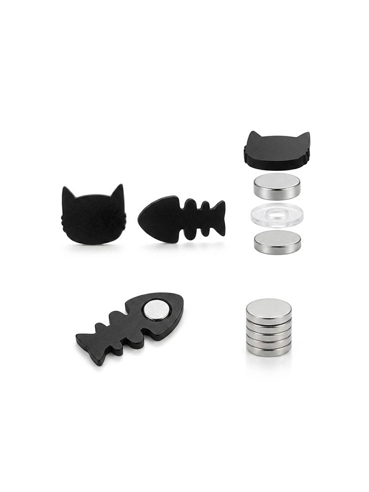 Magnetic stud blace cat earring Cute