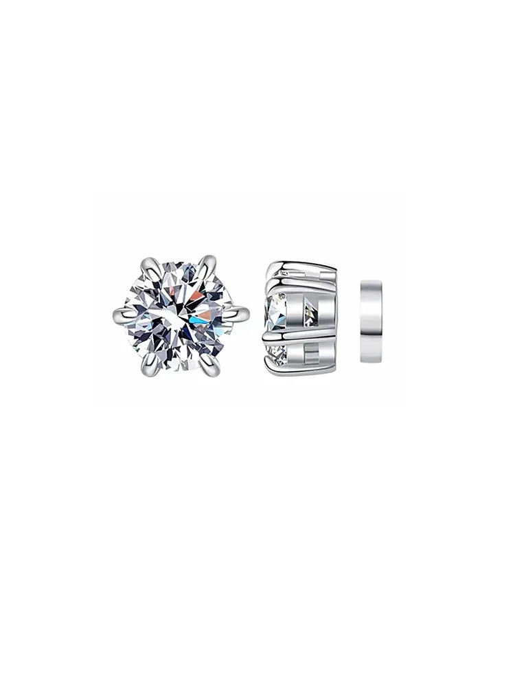 Silver Six-Prong Zircon Magnetic Earring (No Piercing Stainless Steel)