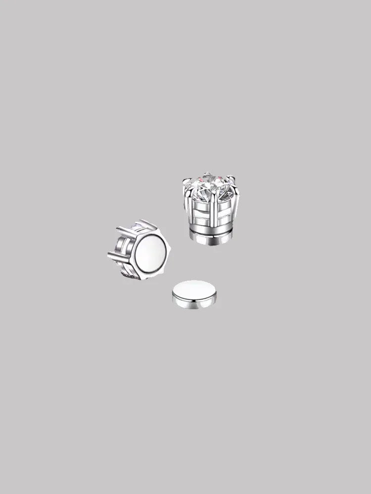 Silver Six-Prong Zircon Magnetic Earring (No Piercing Stainless Steel)