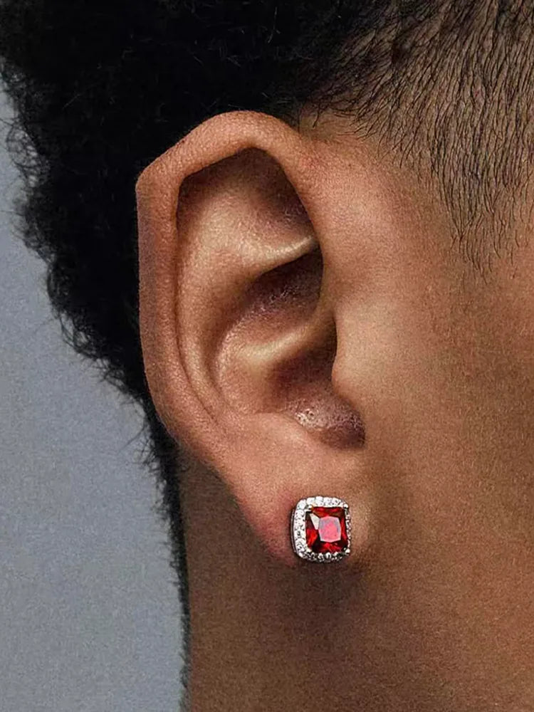 Silver & Red Zircon Magnetic Earrings (No Piercing Stainless Steel)