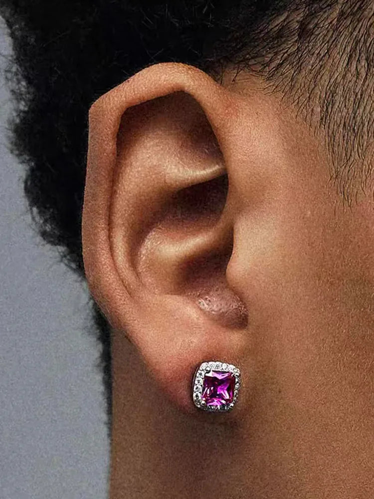 Silver & Purple Zircon Magnetic Earrings (No Piercing Stainless Steel)