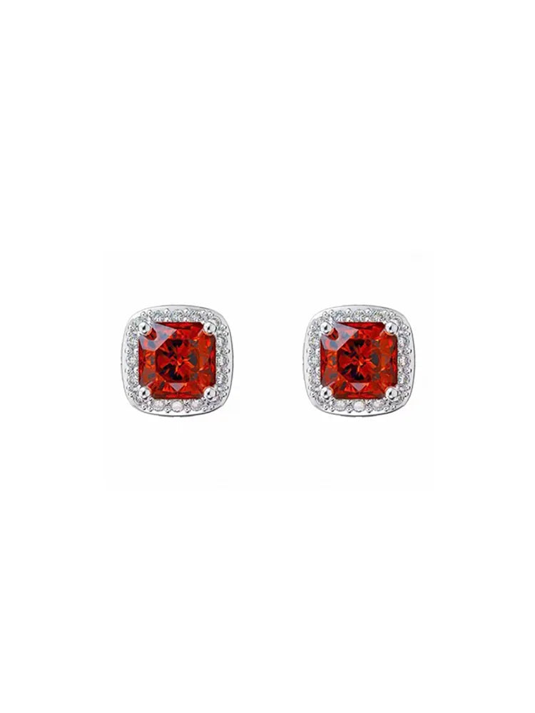 Silver & Red Zircon Magnetic Earrings (No Piercing Stainless Steel)