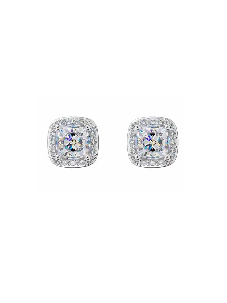 Square Zircon Magnetic Earring (Silver-White Stainless Steel, No Piercing)