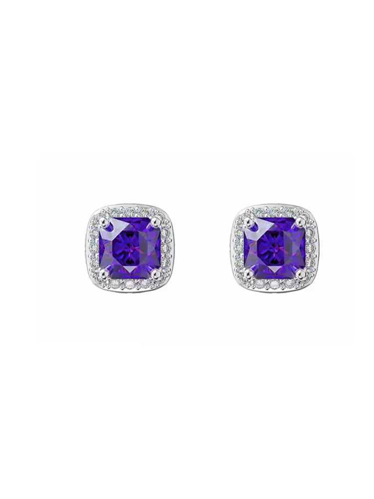 Silver & Purple Zircon Magnetic Earrings (No Piercing Stainless Steel)
