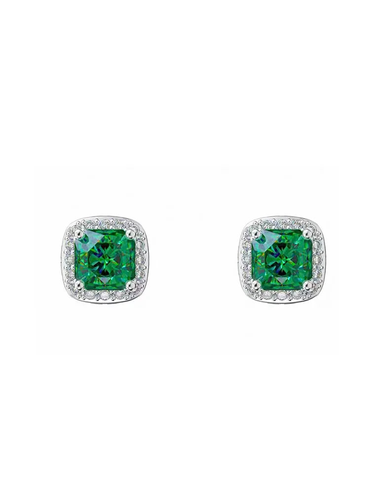 Silver &amp; Green Zircon Magnetic Earrings (No Piercing Stainless Steel)