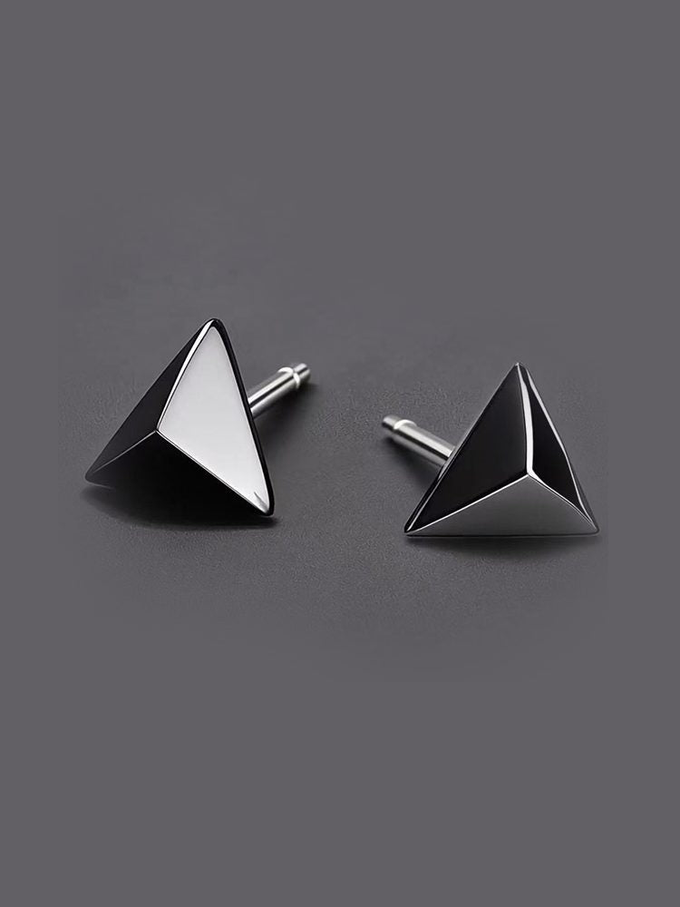 Triangle Minimal Stainless Steel Stud Earrings – Hypoallergenic Custom Engraved Pair