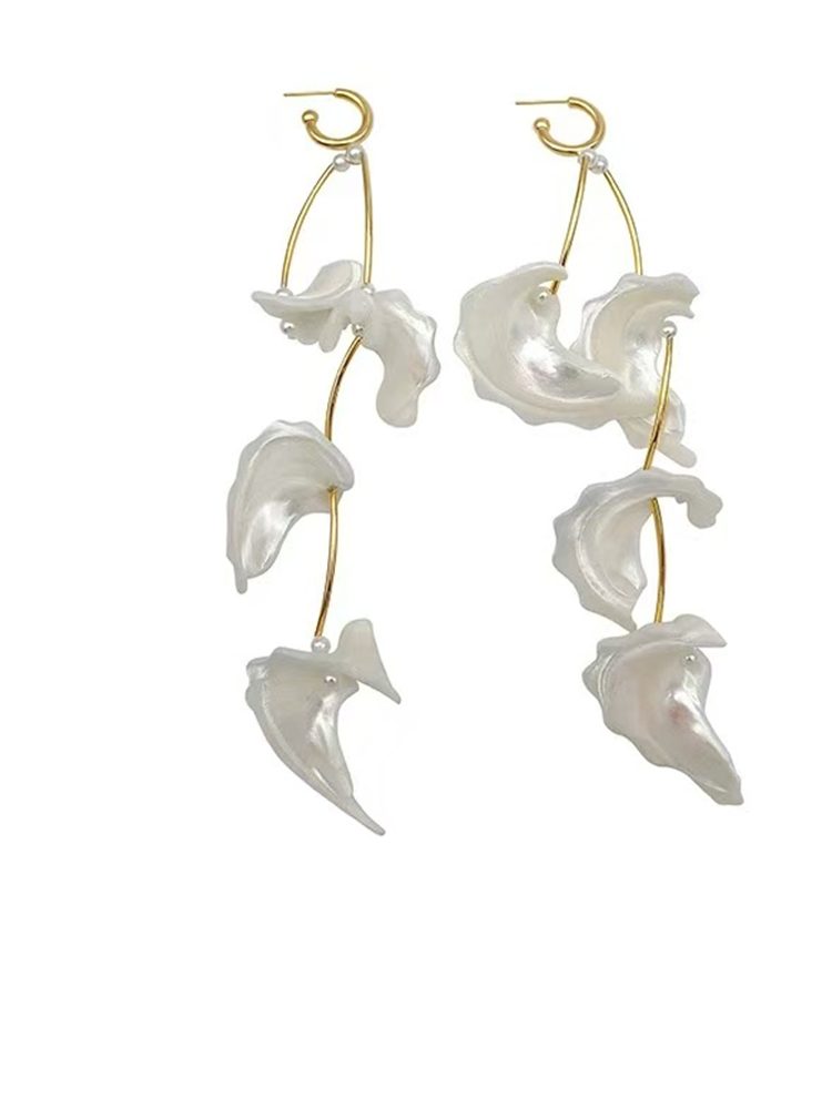 Silver 2026 Fashion Flower Stamen Shell Long Earrings – Elegant Design