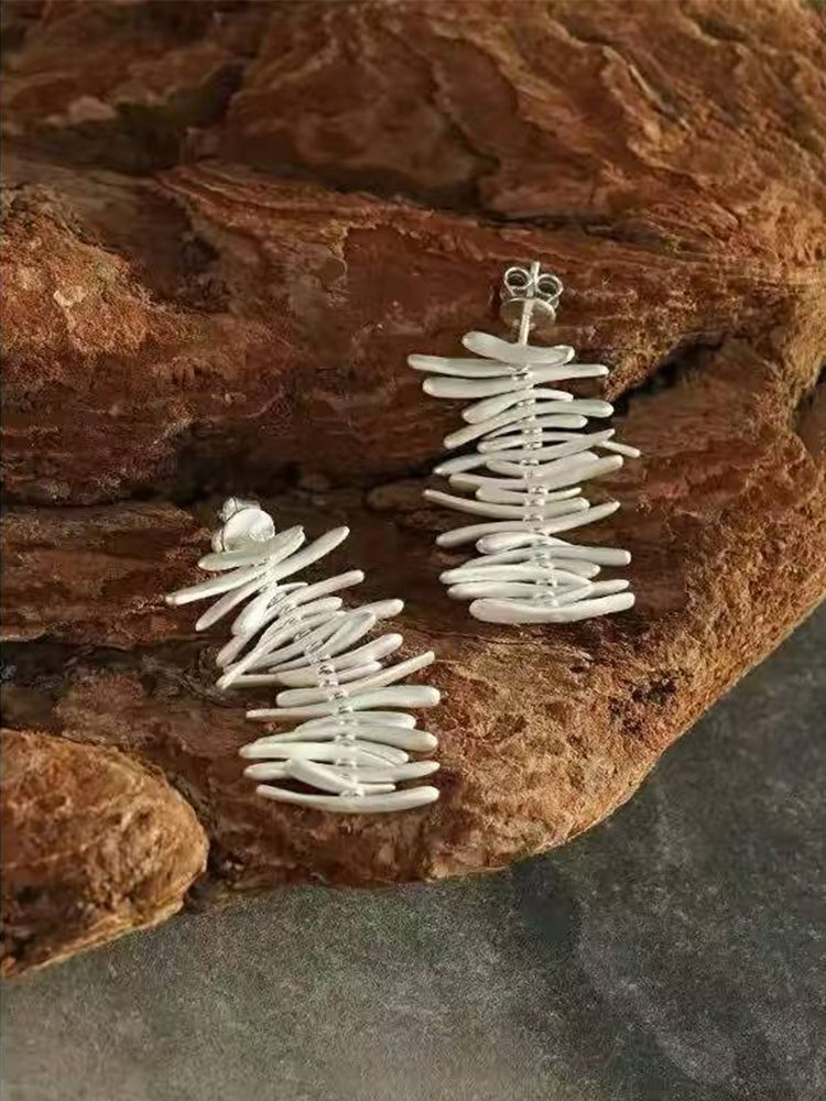 Vintage Straw-Inspired Silver Handmade Earrings