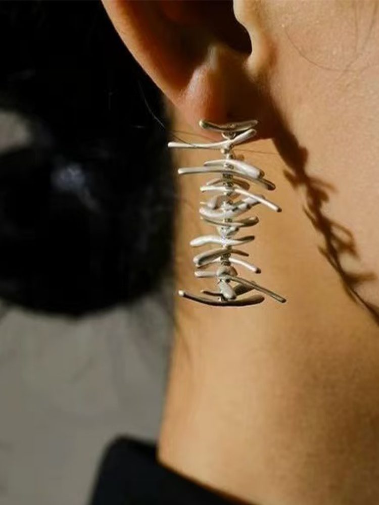 Vintage Straw-Inspired Silver Handmade Earrings