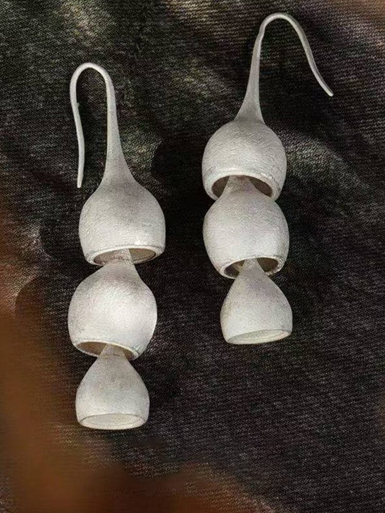 White Silver s925 Vintage Ceramic-Inspired Silver Earrings large