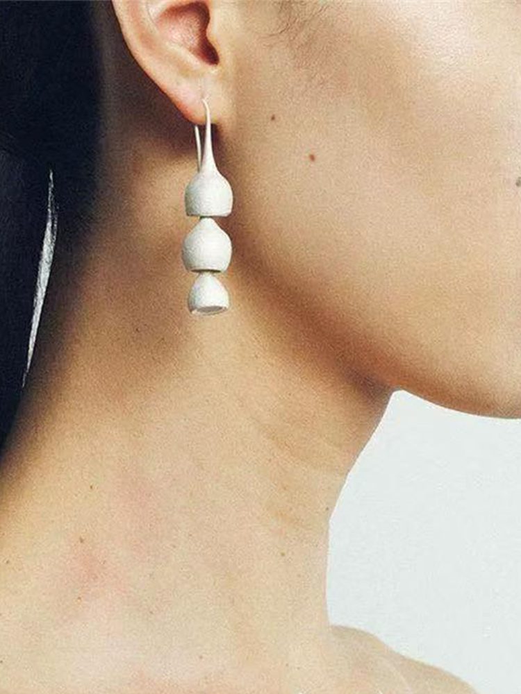 White Silver s925 Vintage Ceramic-Inspired Silver Earrings large