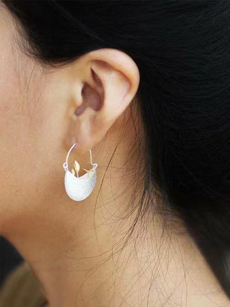 Sterling Silver 925 Floral Hoop Earrings – Unique Tone & Design