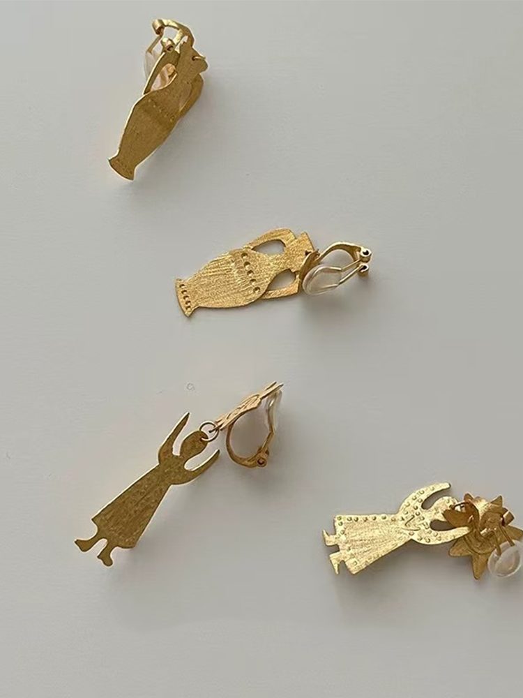 Gold 18k Foil Sun Man Earrings 18K Gold Plated