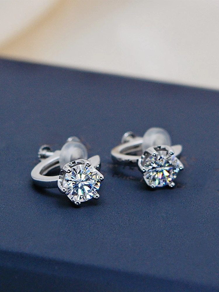 80-facet 1 kela moissanite 925 sterling silver ear clips stud