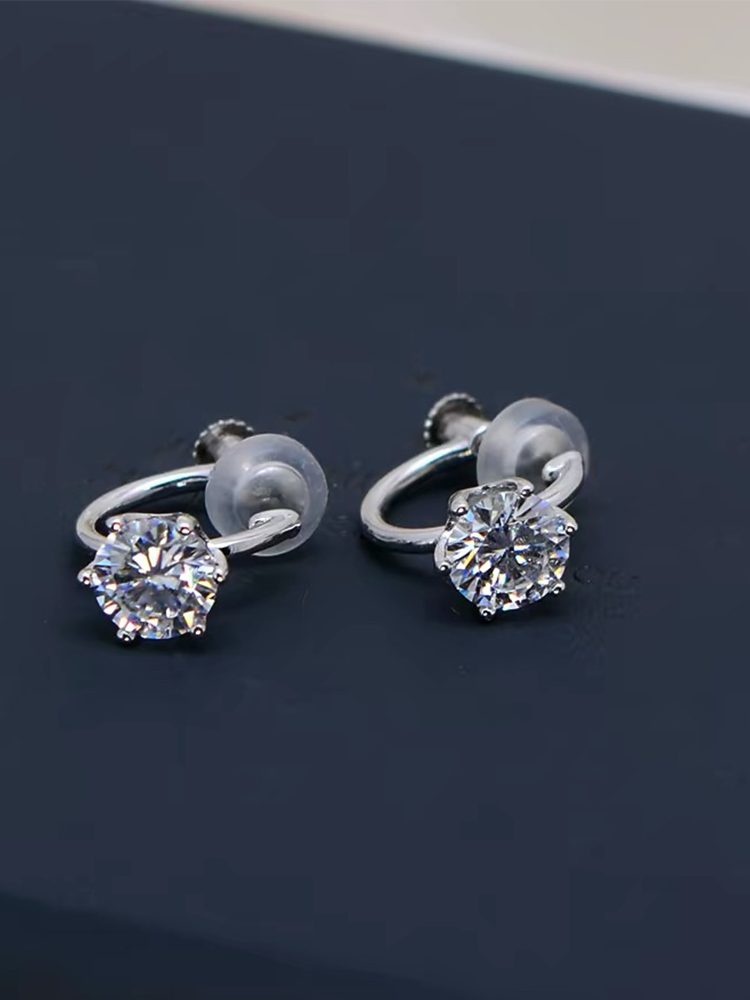 80-facet 1 kela moissanite 925 sterling silver ear clips stud