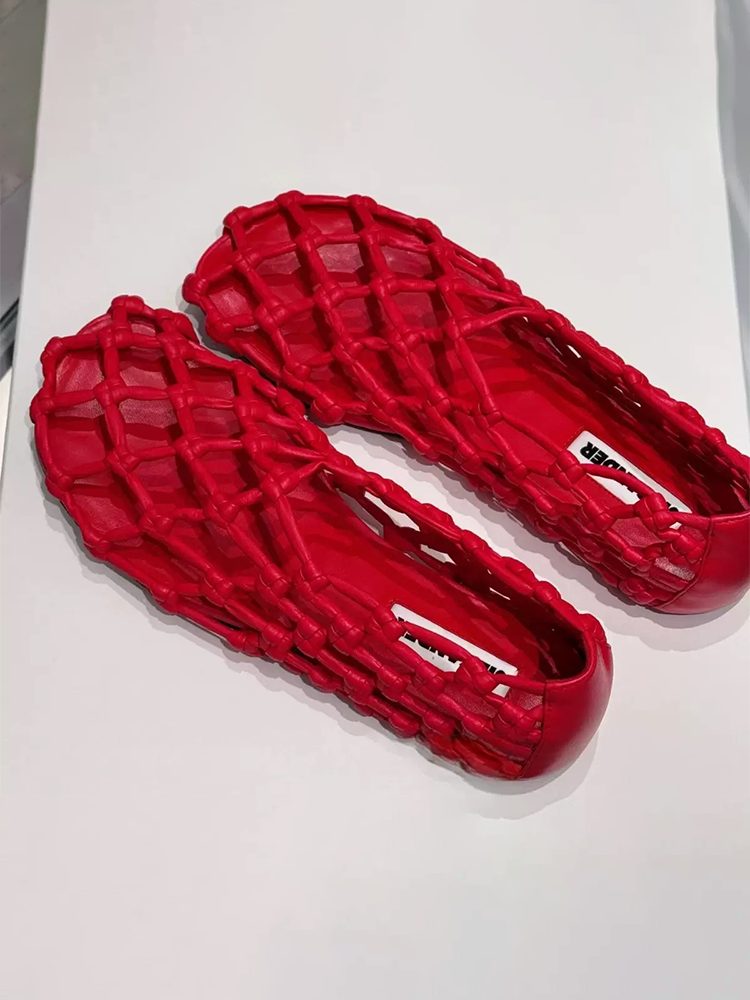 Handwoven Sheepskin Hollow Flats Fisherman Sandals Shoes