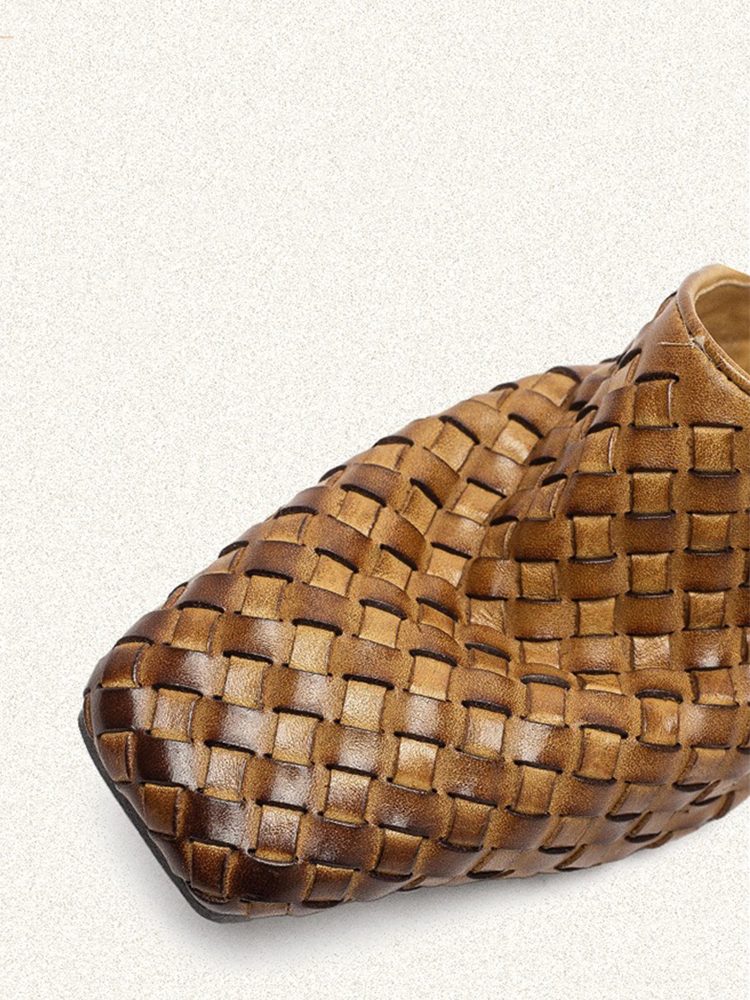 Luxury Handmade Woven Leather Open-Toe Slip-On Sandals Shoes