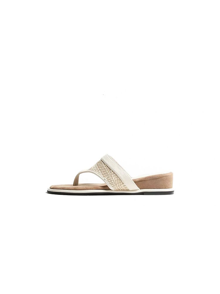 Thick Sole Leather Toe-Loop Woven Flip-Flops Sandals Shoes