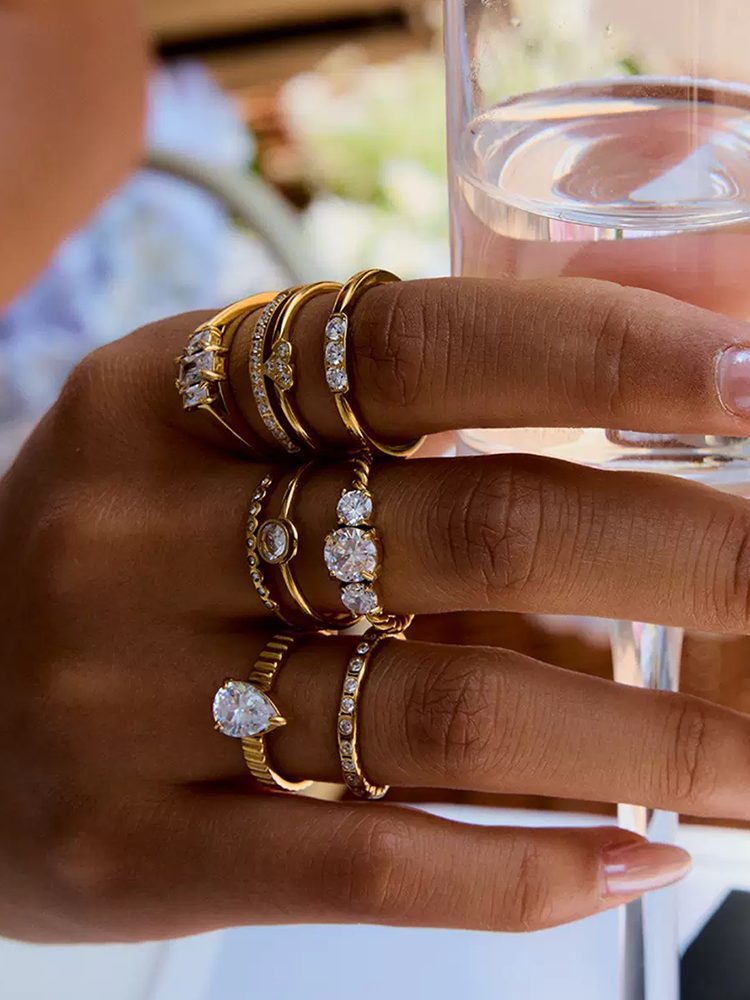 6-Piece Ring Set | Ring Box Stainless Steel Ring Zircon Gold  18K gold- plated