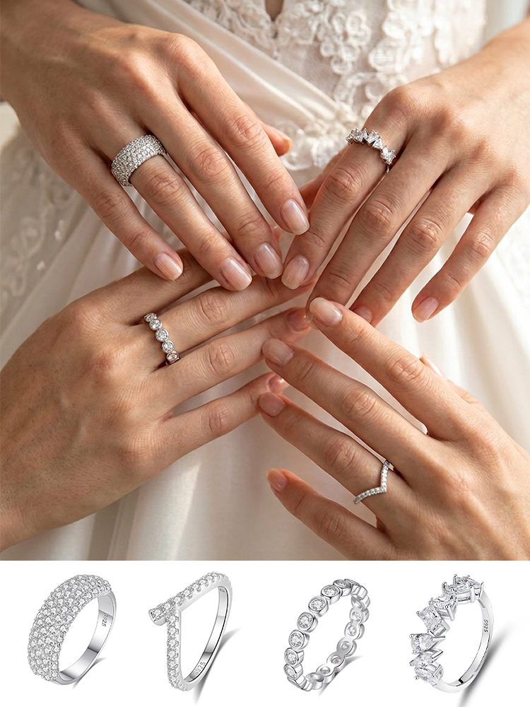 4-Piece Ring Set | Ring Box 925 Sterling Silver Ring Set with moissanite | High Quality