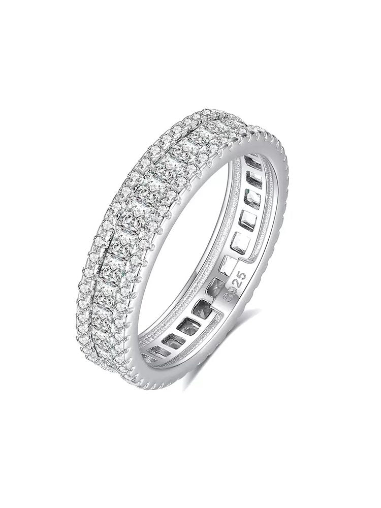 4-Piece Ring Set | Ring Box Princess Cut Moissanite 925 Sterling Silver Ring Set | Luxury Stackable