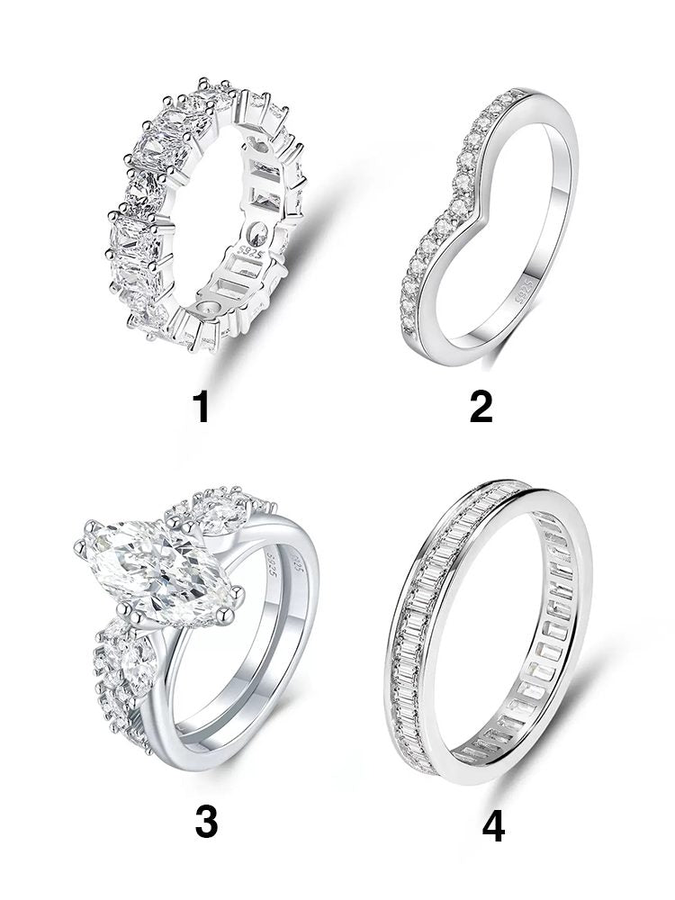 4-Piece Ring Set | Ring Box 925 Sterling Silver Moissanite Stackable Rings for Women | Elegant Layered