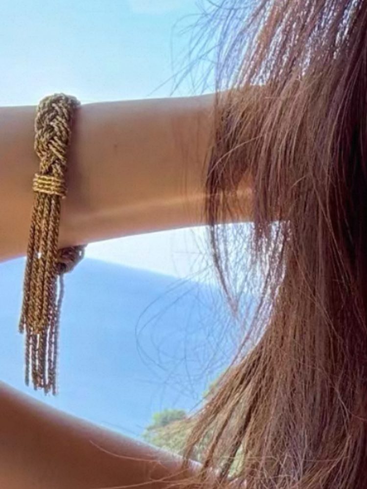 Handwoven Coppe 18k Gold Plated Tassel Bracelet