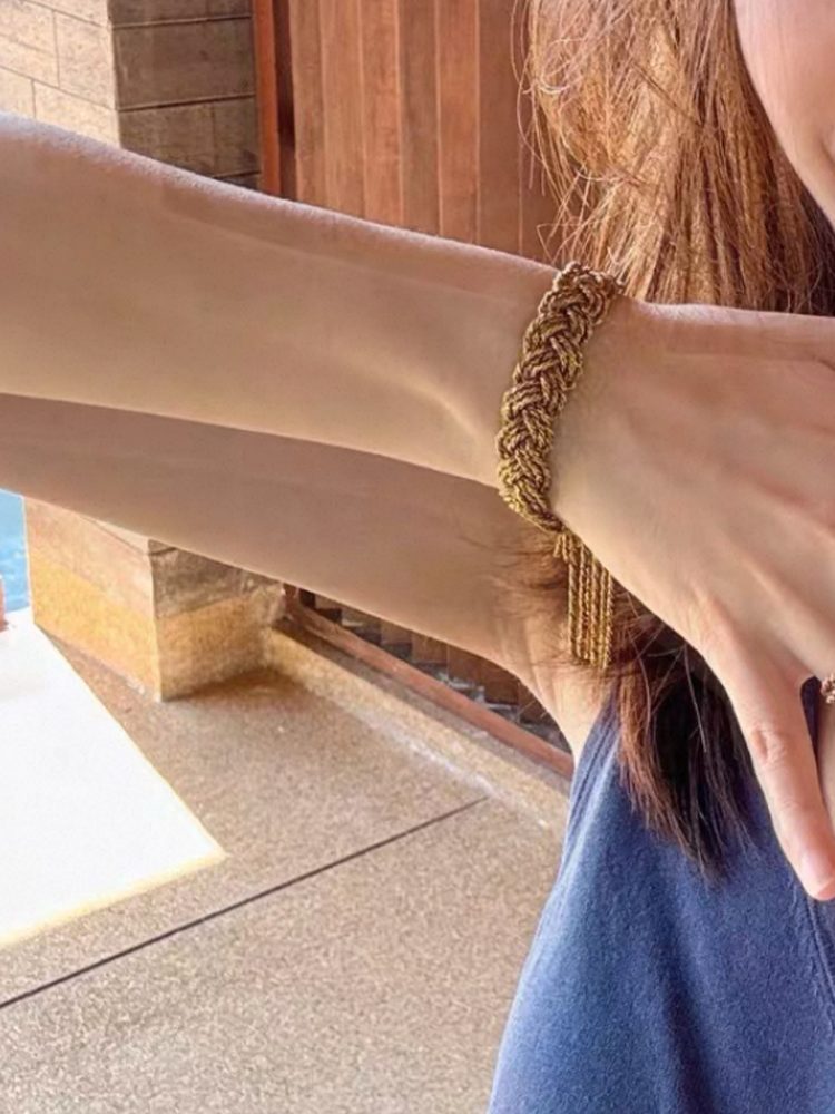 Handwoven Coppe 18k Gold Plated Tassel Bracelet