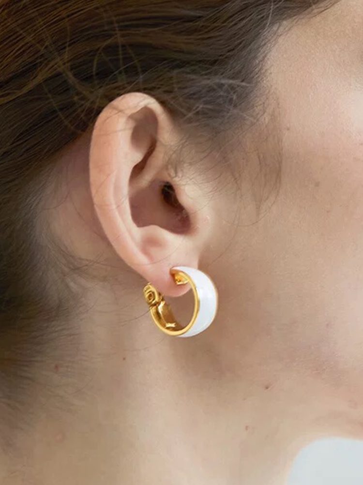 White Enamel Mini Hoop Clip-On Earrings