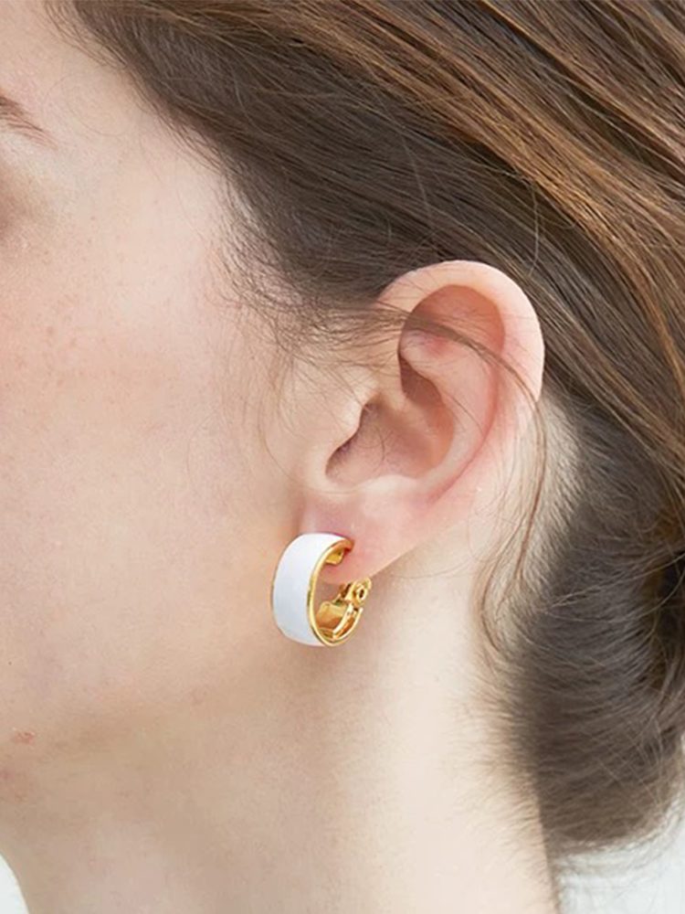 White Enamel Mini Hoop Clip-On Earrings