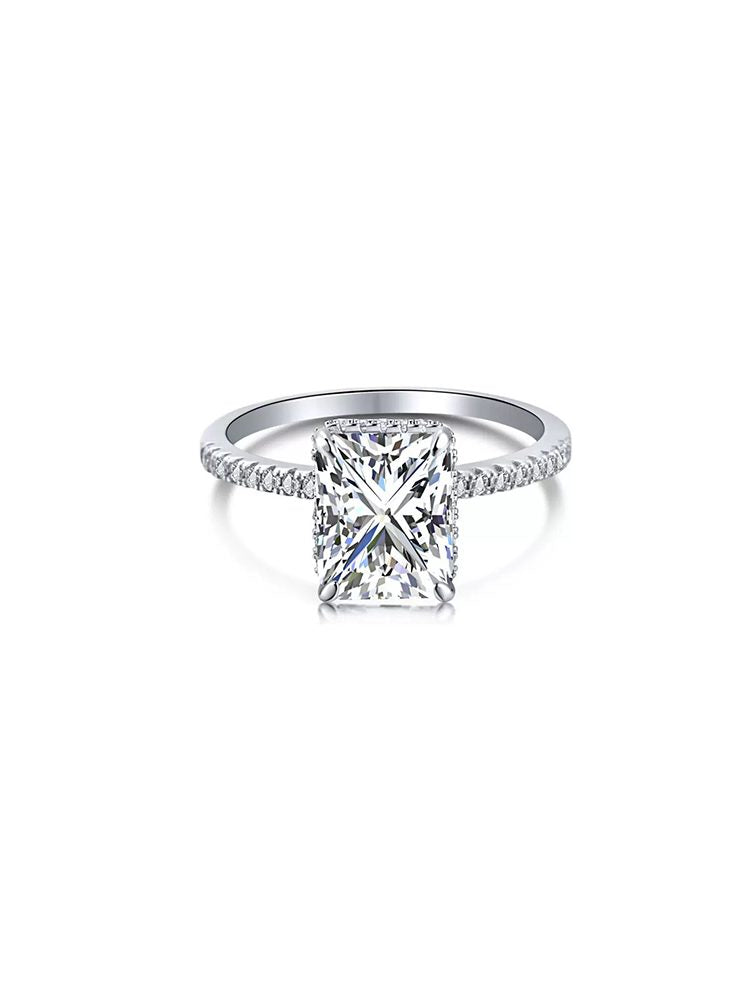 Luxury Green Square-Cut High Carbon Cubic Zirconia Ring, Vintage Glam Statement Jewelry