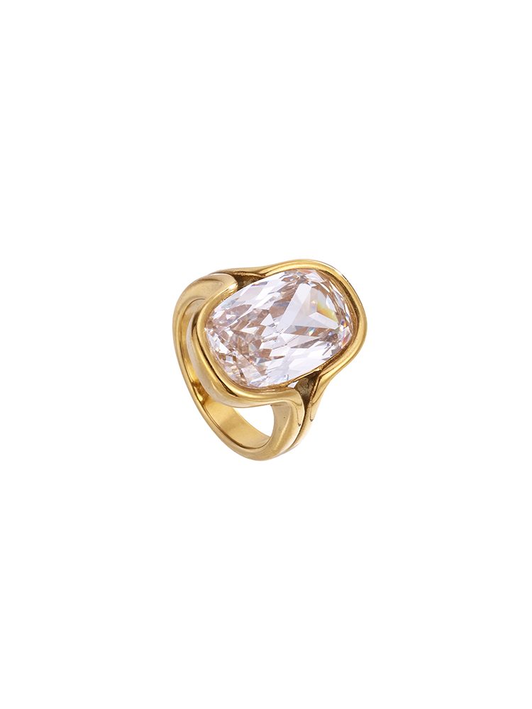 Stainless Steel Cubic Zirconia Ring, Minimalist Fashion Statement Ring, Titanium Steel Jewelry for Women and Men