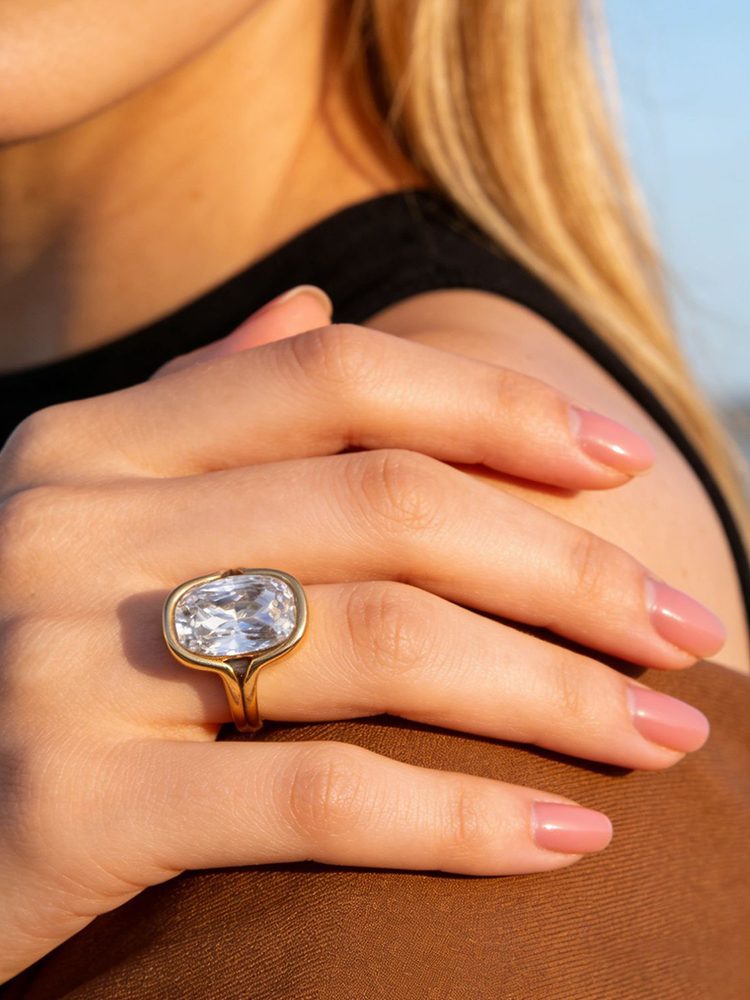 Stainless Steel Cubic Zirconia Ring, Minimalist Fashion Statement Ring, Titanium Steel Jewelry for Women and Men